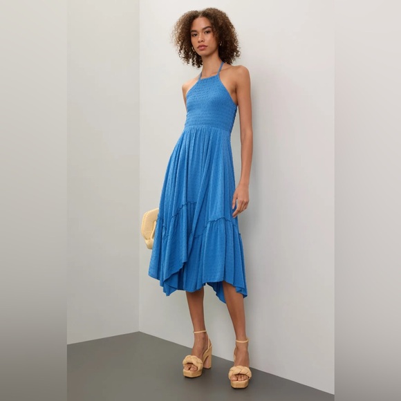 Slate & Willow Blue Asymmetrical Hem Midi Dress • Size S • Resortwear • Like New - Picture 2 of 5